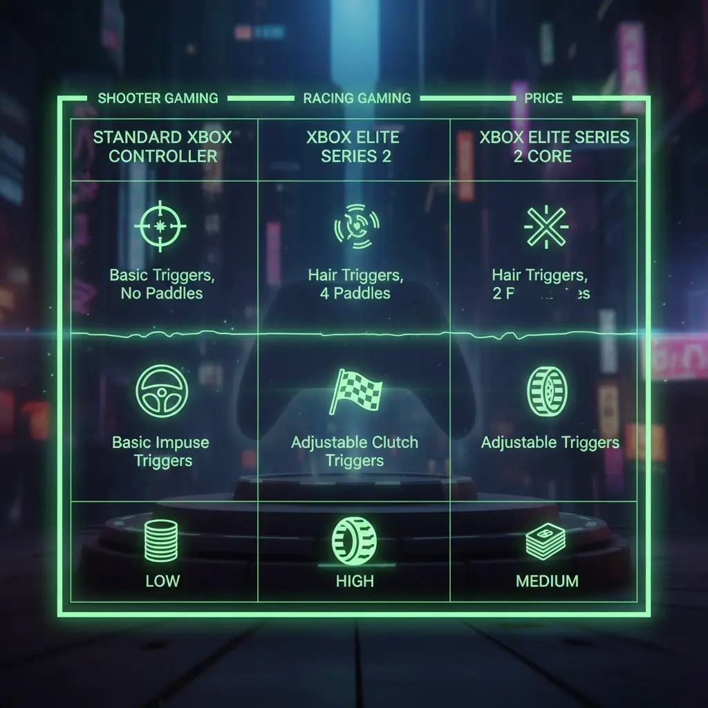 جدول مقایسه انواع کنترلر ایکس باکس برای بازیهای شوتر و ریسینگ